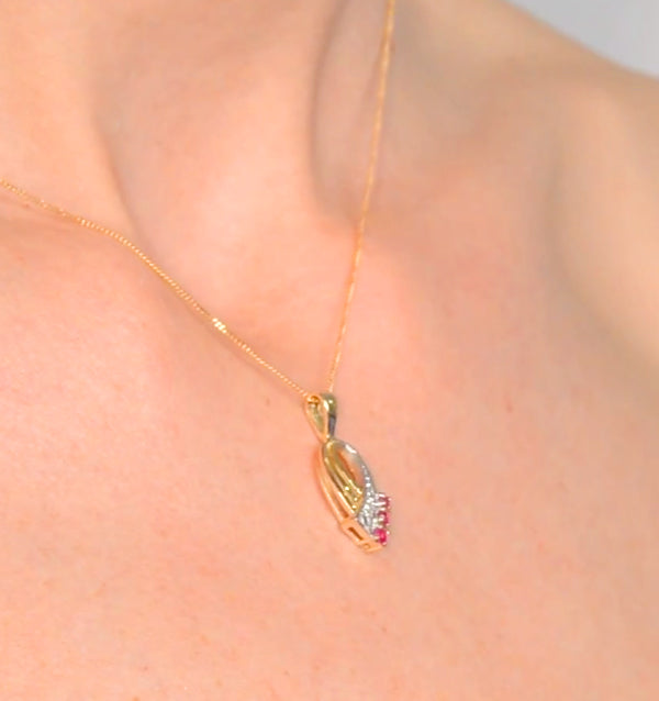 Ruby 2.25mm And Diamond 9K Yellow Gold Pendant Necklace